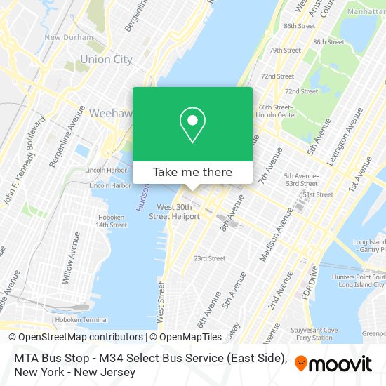 MTA Bus Stop - M34 Select Bus Service (East Side) map