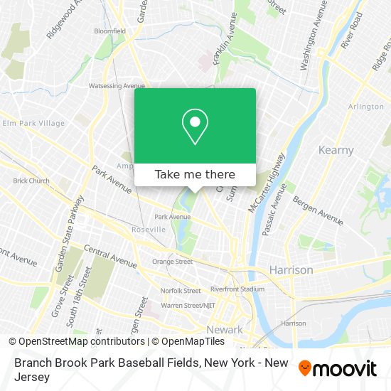 Branch Brook Park Baseball Fields map