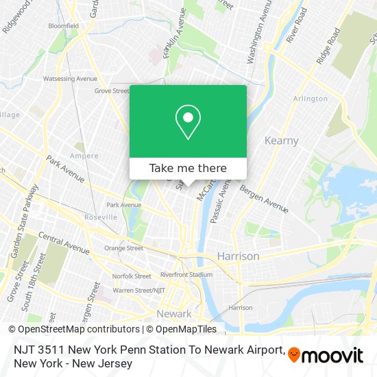 Mapa de NJT 3511 New York Penn Station To Newark Airport