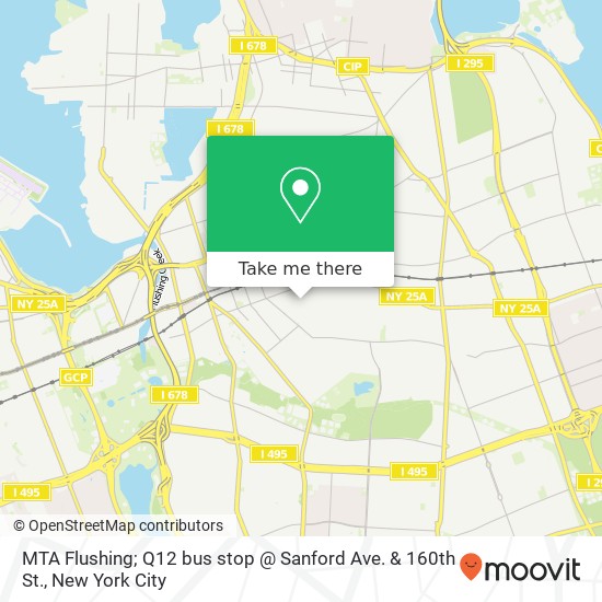 MTA Flushing; Q12 bus stop @ Sanford Ave. & 160th St. map