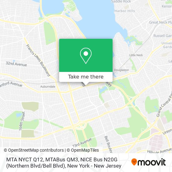 Mapa de MTA NYCT Q12, MTABus QM3, NICE Bus N20G (Northern Blvd / Bell Blvd)