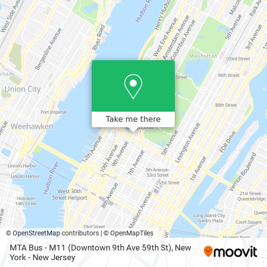MTA Bus - M11 (Downtown 9th Ave 59th St) map