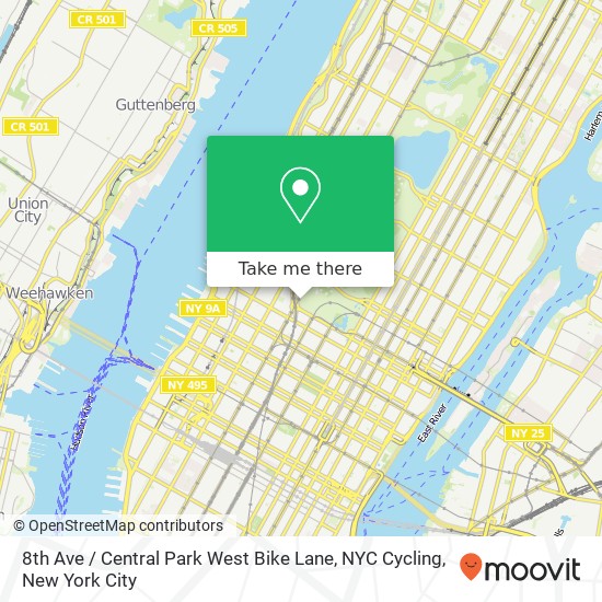 Mapa de 8th Ave / Central Park West Bike Lane, NYC Cycling