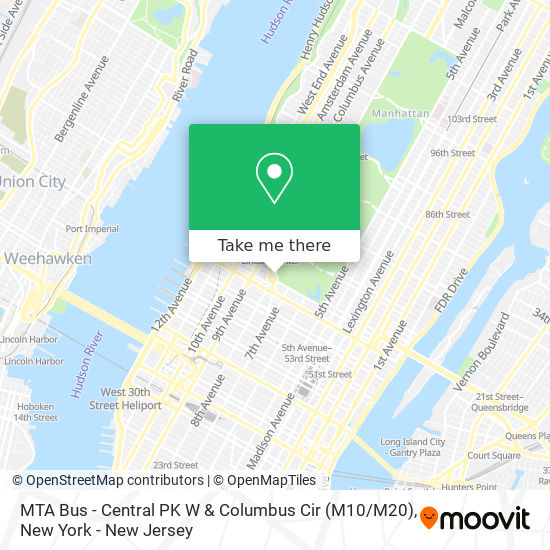 Mapa de MTA Bus - Central PK W & Columbus Cir (M10 / M20)