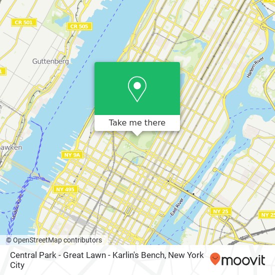 Mapa de Central Park - Great Lawn - Karlin's Bench