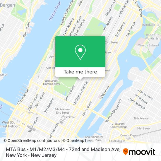 MTA Bus - M1 / M2 / M3 / M4 - 72nd and Madison Ave map