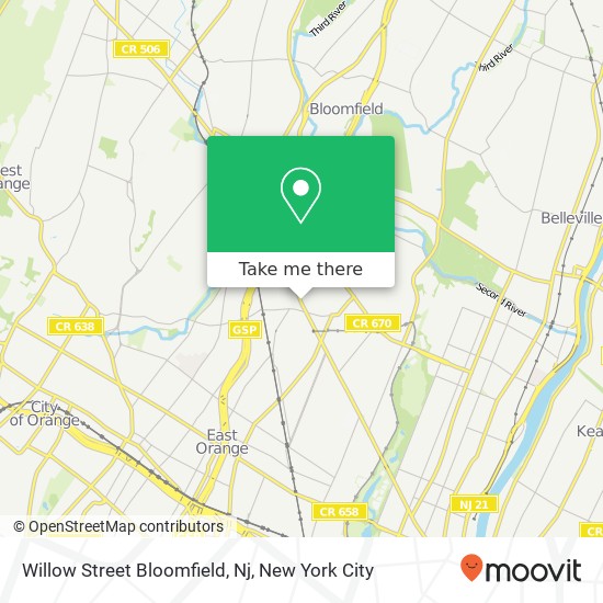 Mapa de Willow Street Bloomfield, Nj
