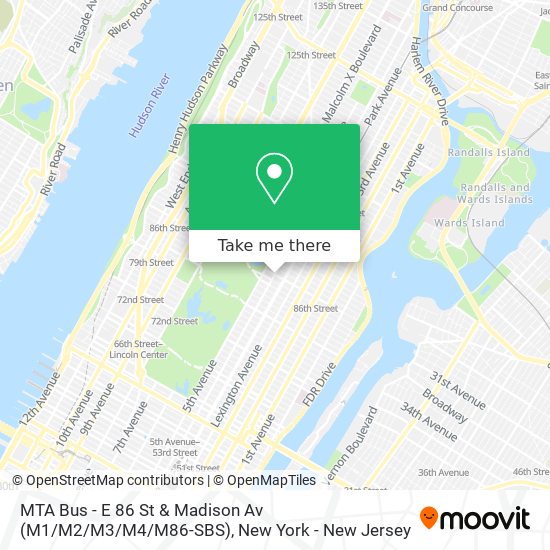 MTA Bus - E 86 St & Madison Av (M1 / M2 / M3 / M4 / M86-SBS) map