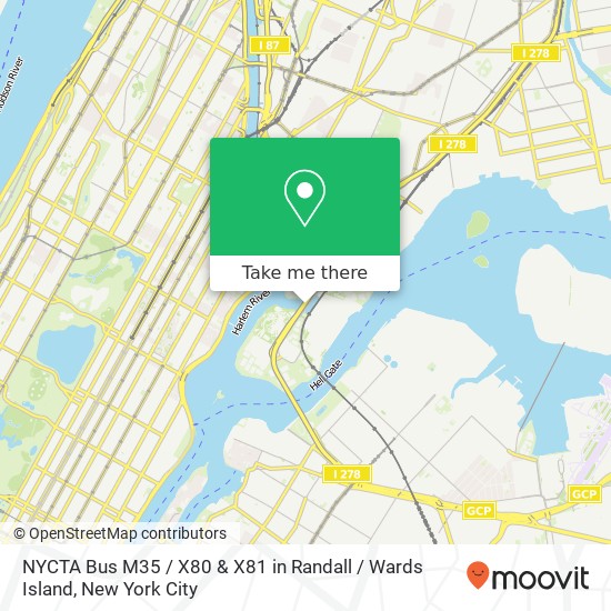 Mapa de NYCTA Bus M35 / X80 & X81 in Randall / Wards Island