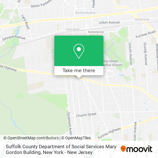 Mapa de Suffolk County Department of Social Services Mary Gordon Building