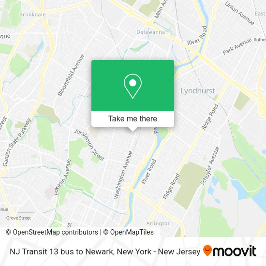 NJ Transit 13 bus to Newark map