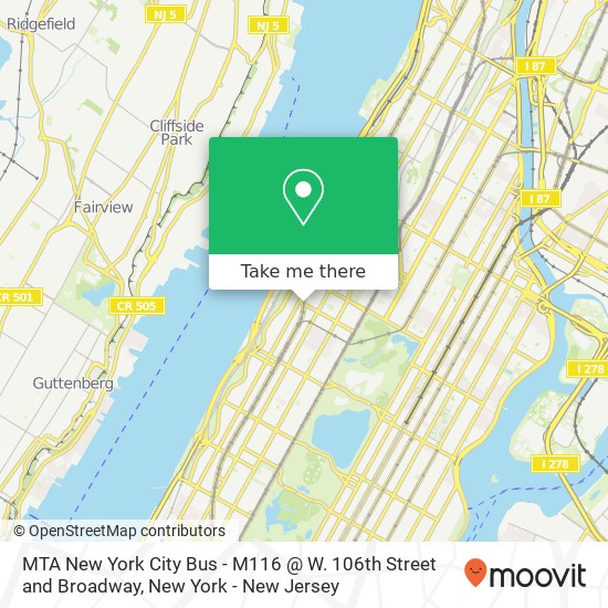 MTA New York City Bus - M116 @ W. 106th Street and Broadway map