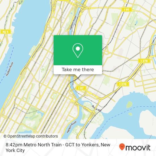 Mapa de 8:42pm Metro North Train - GCT to Yonkers