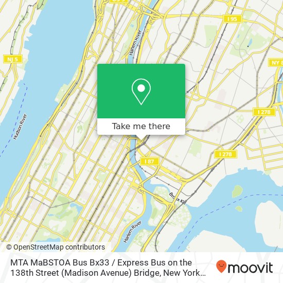 MTA MaBSTOA Bus Bx33 / Express Bus on the 138th Street (Madison Avenue) Bridge map