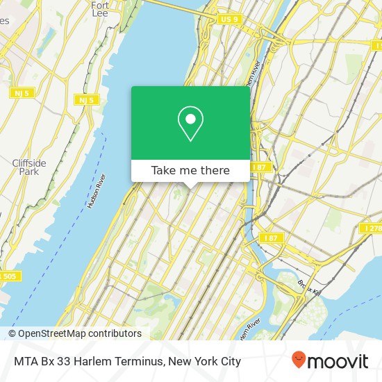 MTA Bx 33 Harlem Terminus map