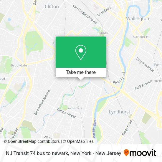 Mapa de NJ Transit 74 bus to newark