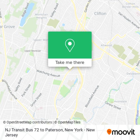 Mapa de NJ Transit Bus 72 to Paterson