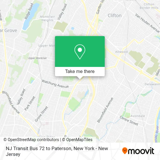 NJ Transit Bus 72 to Paterson map