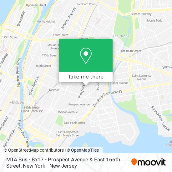 Mapa de MTA Bus - Bx17 - Prospect Avenue & East 166th Street