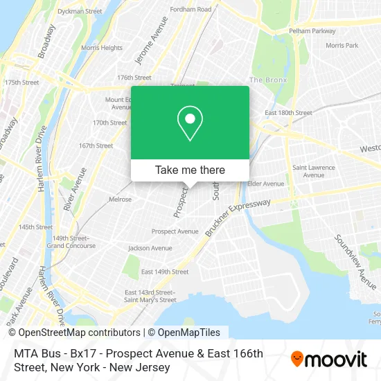 MTA Bus - Bx17 - Prospect Avenue & East 166th Street map