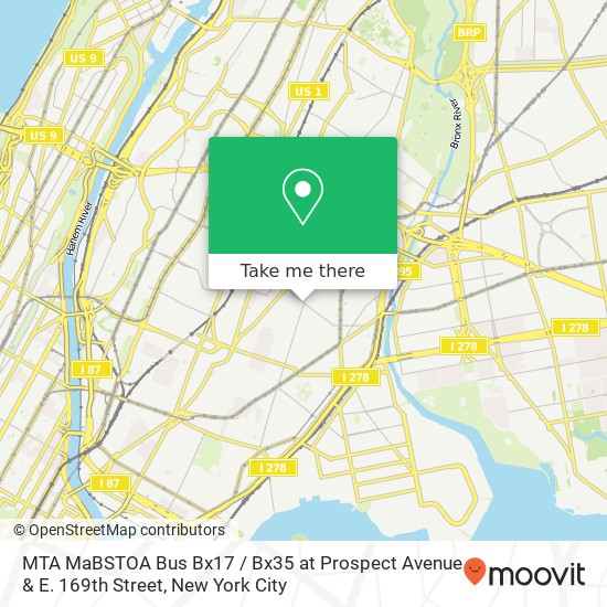 Mapa de MTA MaBSTOA Bus Bx17 / Bx35 at Prospect Avenue & E. 169th Street