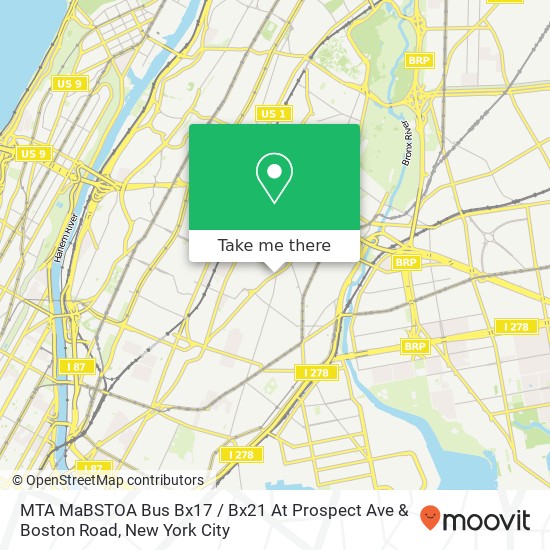 Mapa de MTA MaBSTOA Bus Bx17 / Bx21 At Prospect Ave & Boston Road