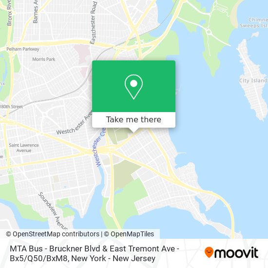 Mapa de MTA Bus - Bruckner Blvd & East Tremont Ave - Bx5 / Q50 / BxM8