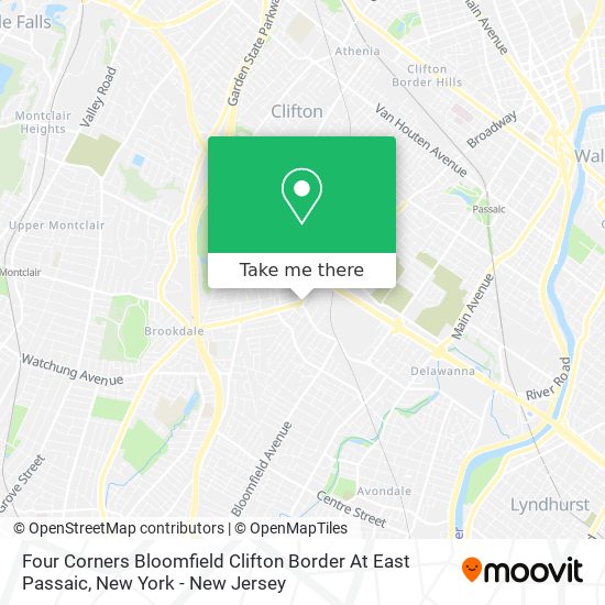 Mapa de Four Corners Bloomfield Clifton Border At East Passaic