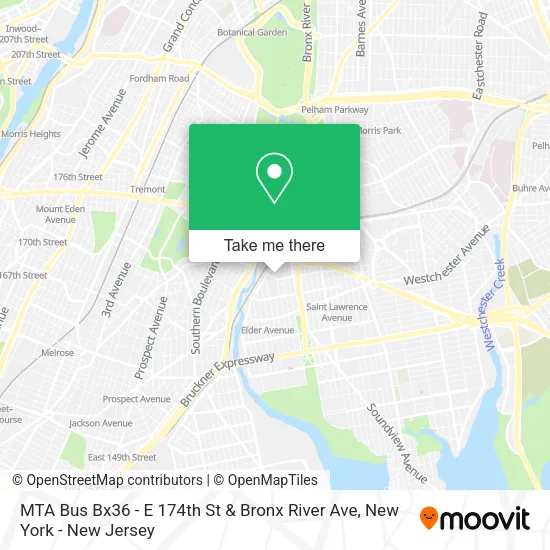 MTA Bus Bx36 - E 174th St & Bronx River Ave map