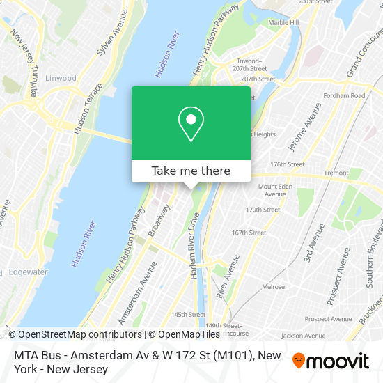 MTA Bus - Amsterdam Av & W 172 St (M101) map