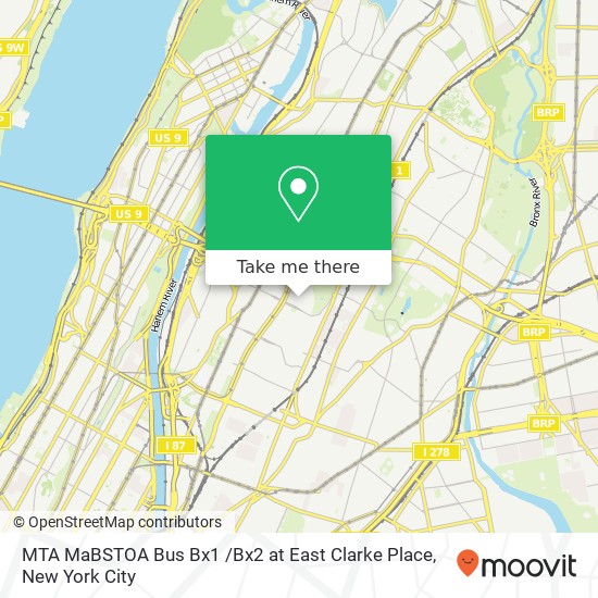 MTA MaBSTOA Bus Bx1 /Bx2 at East Clarke Place map