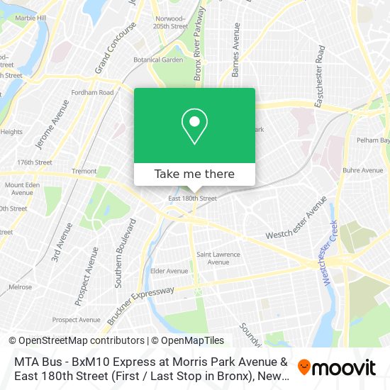 Mapa de MTA Bus - BxM10 Express at Morris Park Avenue & East 180th Street (First / Last Stop in Bronx)