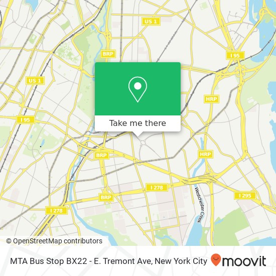 Mapa de MTA Bus Stop BX22 - E. Tremont Ave