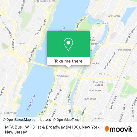 Mapa de MTA Bus - W 181st & Broadway (M100)