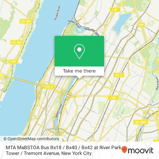Mapa de MTA MaBSTOA Bus Bx18 / Bx40 / Bx42 at River Park Tower / Tremont Avenue