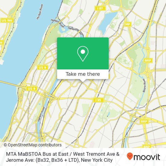 Mapa de MTA MaBSTOA Bus at East / West Tremont Ave & Jerome Ave: (Bx32, Bx36 + LTD)