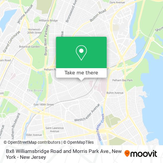 Bx8 Williamsbridge Road and Morris Park Ave. map