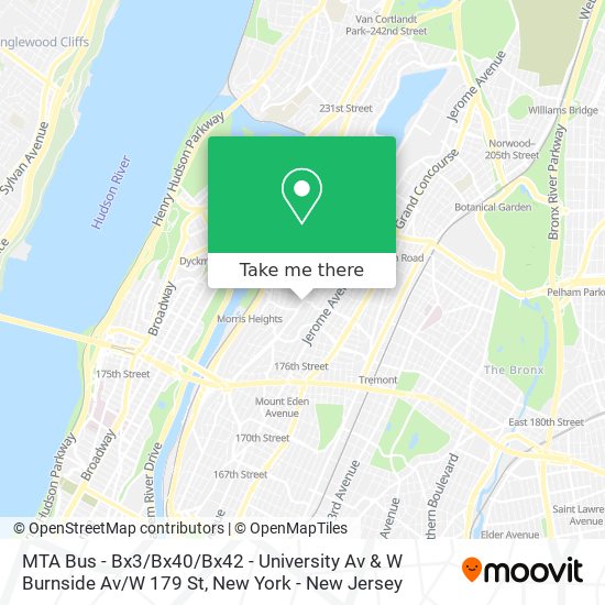 MTA Bus - Bx3 / Bx40 / Bx42 - University Av & W Burnside Av / W 179 St map