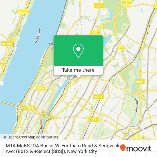 MTA MaBSTOA Bus at W. Fordham Road & Sedgwick Ave: (Bx12 & +Select [SBS]) map