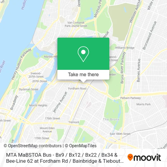MTA MaBSTOA Bus - Bx9 / Bx12 / Bx22 / Bx34 & Bee-Line 62 at Fordham Rd / Bainbridge & Tiebout Aves map