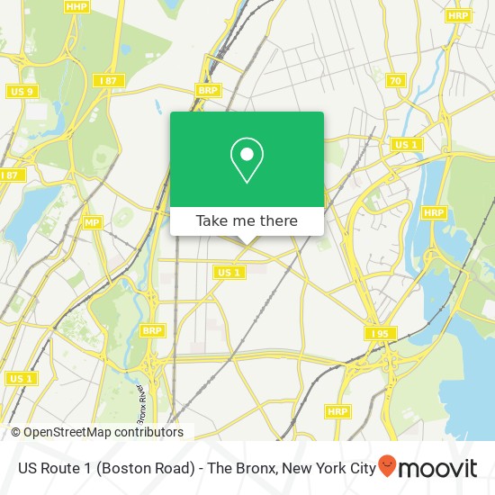 US Route 1 (Boston Road) - The Bronx map