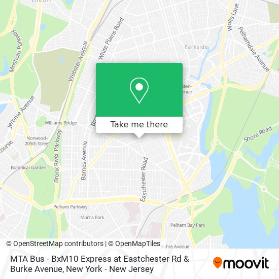 Mapa de MTA Bus - BxM10 Express at Eastchester Rd & Burke Avenue