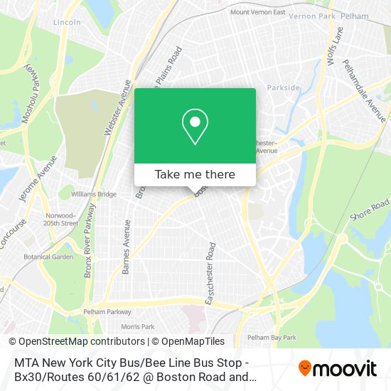 MTA New York City Bus / Bee Line Bus Stop - Bx30 / Routes 60 / 61 / 62 @ Boston Road and Baychester Avenue map