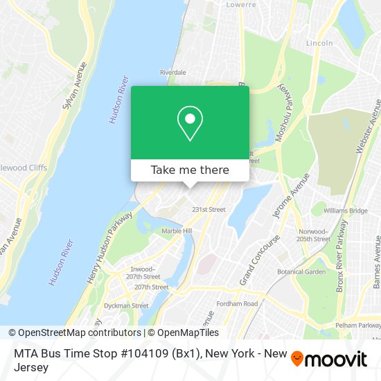 Mapa de MTA Bus Time Stop #104109 (Bx1)