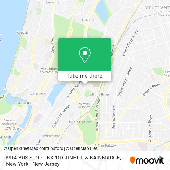 MTA BUS STOP - BX 10  GUNHILL & BAINBRIDGE map
