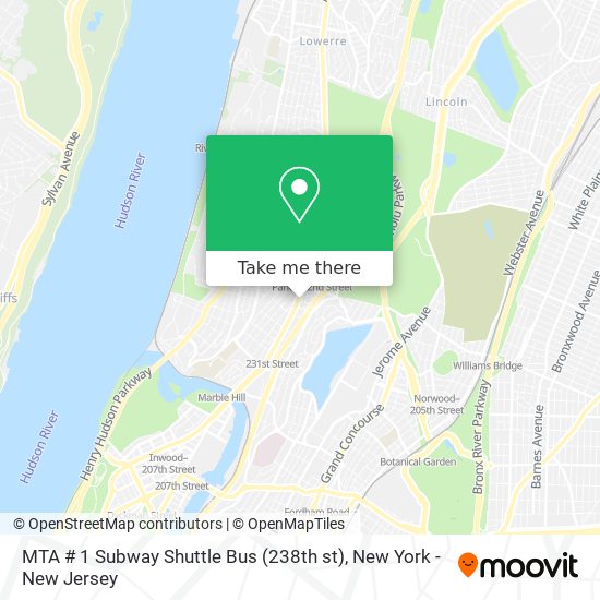 MTA # 1 Subway Shuttle Bus (238th st) map