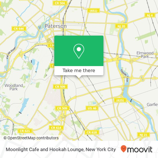 Mapa de Moonlight Cafe and Hookah Lounge