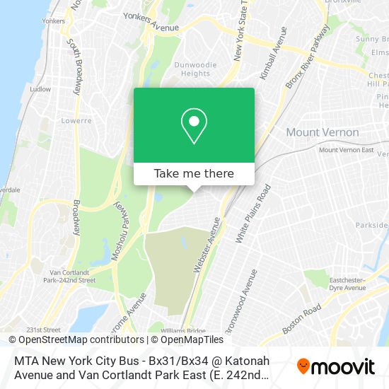 Mapa de MTA New York City Bus - Bx31 / Bx34 @ Katonah Avenue and Van Cortlandt Park East (E. 242nd Street)