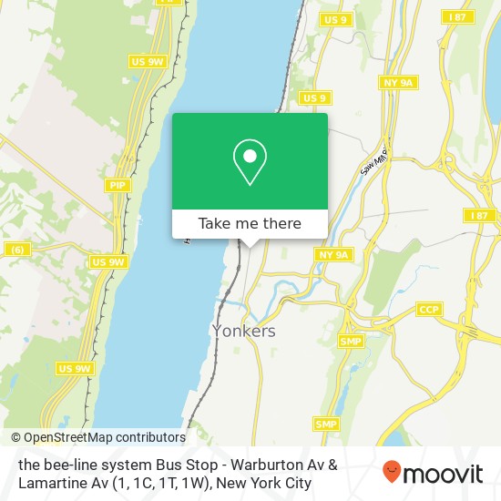 Mapa de the bee-line system Bus Stop - Warburton Av & Lamartine Av (1, 1C, 1T, 1W)