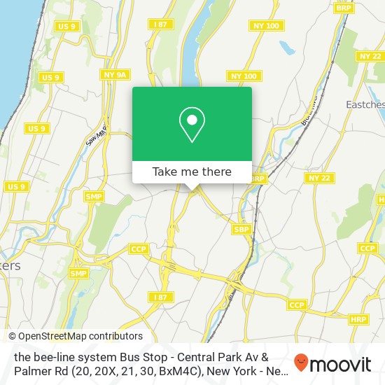 the bee-line system Bus Stop -  Central Park Av & Palmer Rd (20, 20X, 21, 30, BxM4C) map